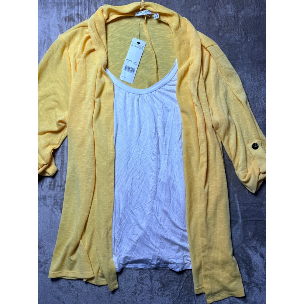 Notations Woman Yellow‎ Cardigan White Tank Top 2X New Summer Layered